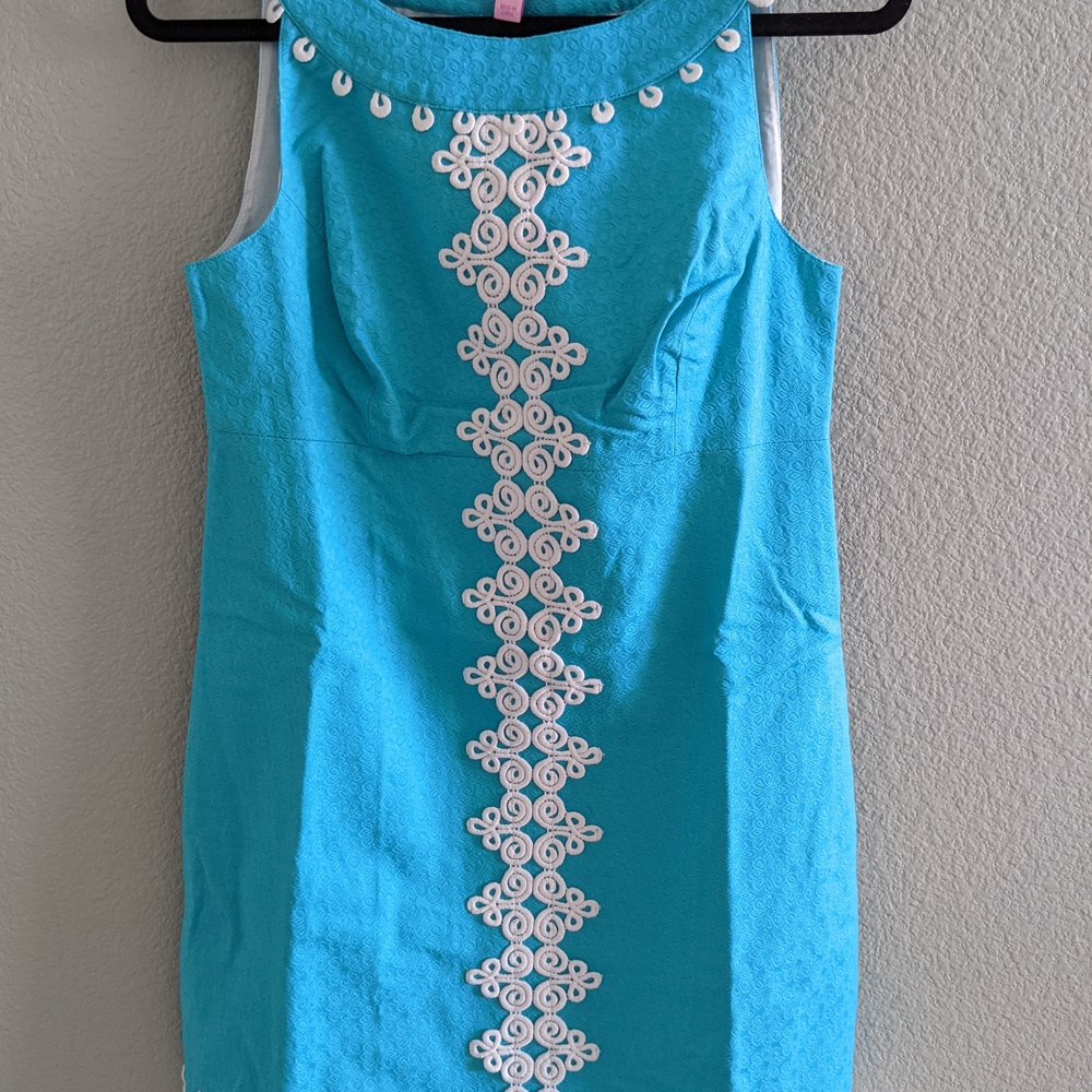 Lilly Pulitzer Jacqueline Blue Sleeveless Dress with White Embroidery 4 NWT